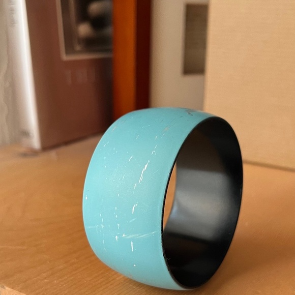 Blue Distressed 80s style Bangle Cuff Bracelet - Picture 2 of 6